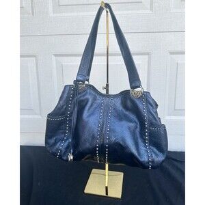 Brighton Andie Pretty Tough Navy Leather Studded Shoulder Bag Tote Purse